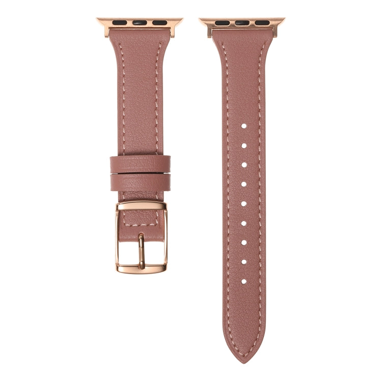 Genuine Leather Breathable Watch Band For Apple Watch Series 8&7 45mm / SE 2&6&SE&5&4 44mm / 3&2&1 42mm(Dark Pink) by bashfashion