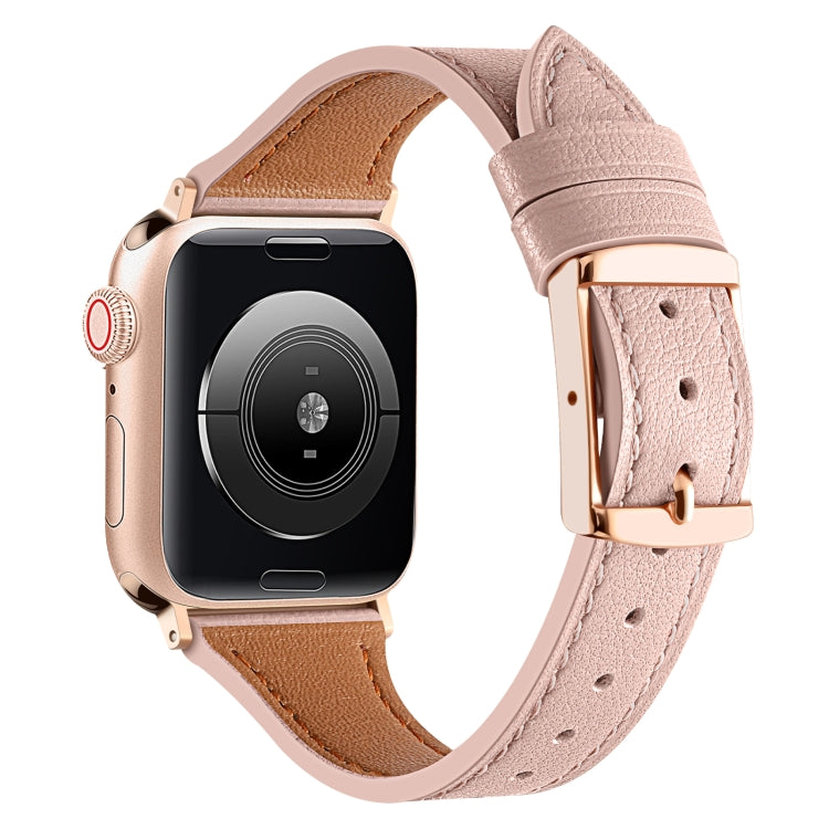 Genuine Leather Breathable Watch Band For Apple Watch Series 8&7 45mm / SE 2&6&SE&5&4 44mm / 3&2&1 42mm(Pink) by bashfashion