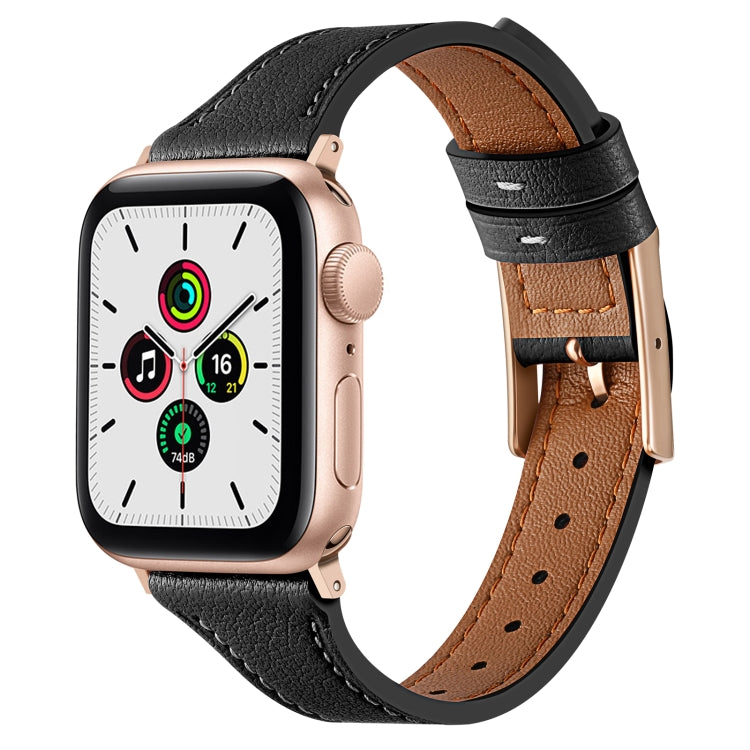 Genuine Leather Breathable Watch Band For Apple Watch Series 8&7 45mm / SE 2&6&SE&5&4 44mm / 3&2&1 42mm(Black) by bashfashion