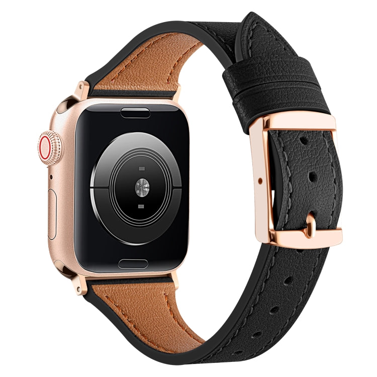 Genuine Leather Breathable Watch Band For Apple Watch Series 8&7 45mm / SE 2&6&SE&5&4 44mm / 3&2&1 42mm(Black) by bashfashion
