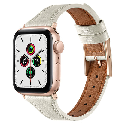 Genuine Leather Breathable Watch Band For Apple Watch Series 9&8&7 41mm / SE 3&SE 2&6&SE&5&4 40mm / 3&2&1 38mm(White) by bashfashion