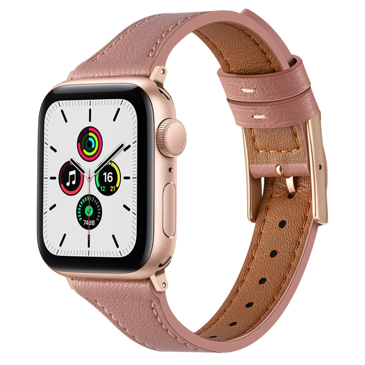 Genuine Leather Breathable Watch Band For Apple Watch Series 9&8&7 41mm / SE 3&SE 2&6&SE&5&4 40mm / 3&2&1 38mm(Dark Pink) by bashfashion