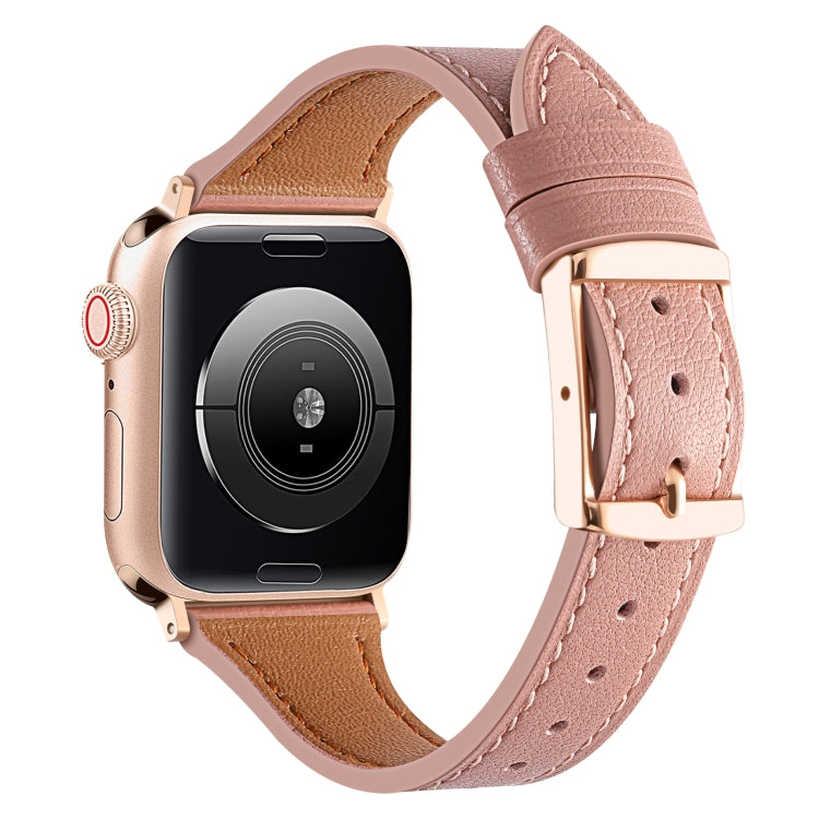 Genuine Leather Breathable Watch Band For Apple Watch Series 9&8&7 41mm / SE 3&SE 2&6&SE&5&4 40mm / 3&2&1 38mm(Dark Pink) by bashfashion