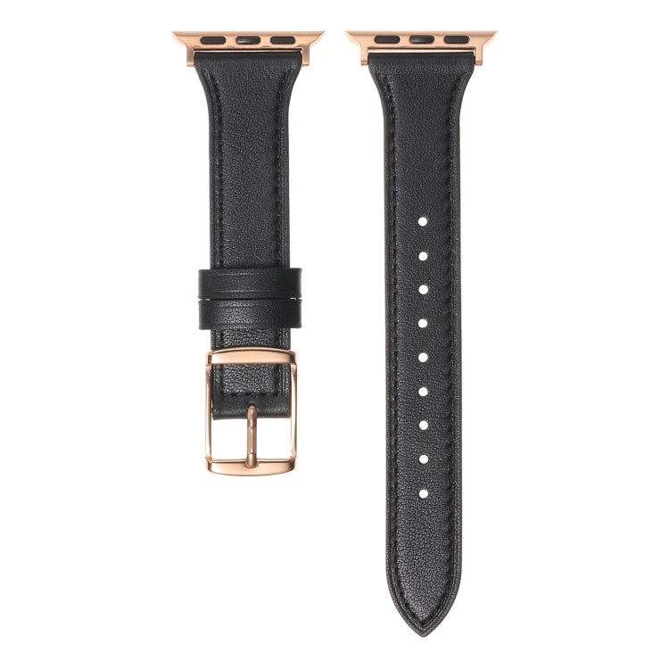 Genuine Leather Breathable Watch Band For Apple Watch Series 9&8&7 41mm / SE 3&SE 2&6&SE&5&4 40mm / 3&2&1 38mm(Black) by bashfashion