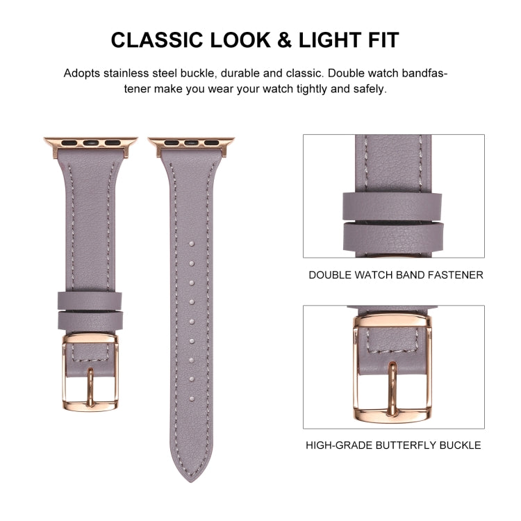 Genuine Leather Breathable Watch Band For Apple Watch Series 9&8&7 41mm / SE 3&SE 2&6&SE&5&4 40mm / 3&2&1 38mm(Purple) by bashfashion