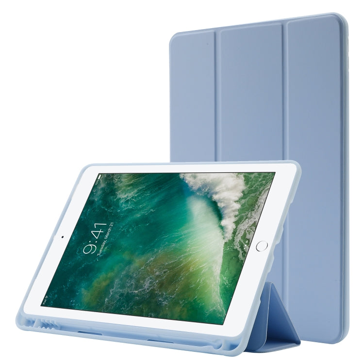 Skin Feel Pen Holder Tri-fold Tablet Leather Case For iPad 10.2 2019 / iPad 10.2 2020 / iPad Air 3 / iPad Pro 10.5(Light Blue) by bashfashion
