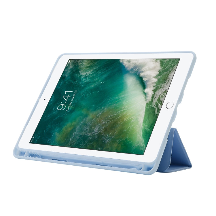 Skin Feel Pen Holder Tri-fold Tablet Leather Case For iPad 10.2 2019 / iPad 10.2 2020 / iPad Air 3 / iPad Pro 10.5(Light Blue) by bashfashion