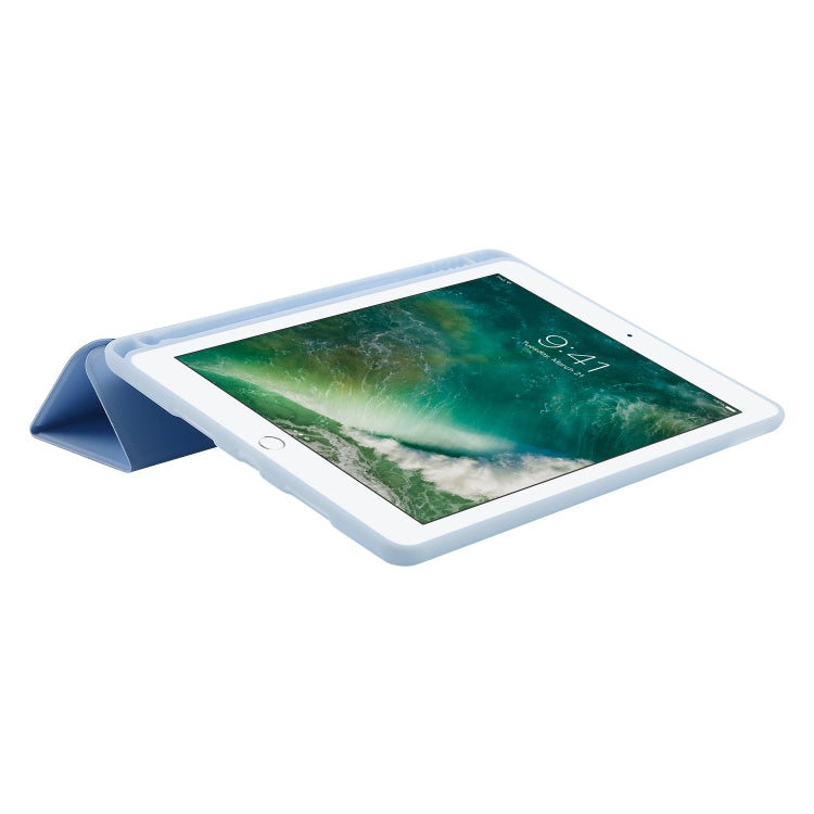 Skin Feel Pen Holder Tri-fold Tablet Leather Case For iPad 10.2 2019 / iPad 10.2 2020 / iPad Air 3 / iPad Pro 10.5(Light Blue) by bashfashion