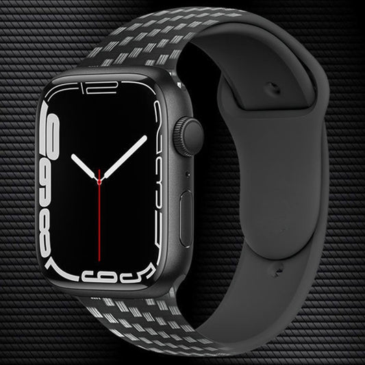 Carbon Fiber Silicone Strap For Apple Watch Ultra 49mm&Watch Ultra 2 49mm / Series 9&8&7 45mm / SE 3&SE 2&6&SE&5&4 44mm / 3&2&1 42mm by bashfashion