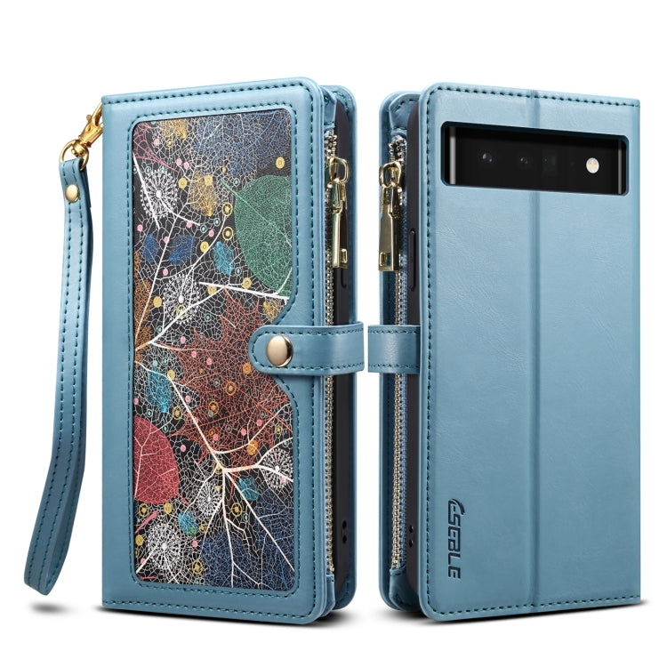 For Google Pixel 6 Pro ESEBLE Star Series Lanyard Zipper Wallet RFID Leather Case(Blue) by ESEBLE