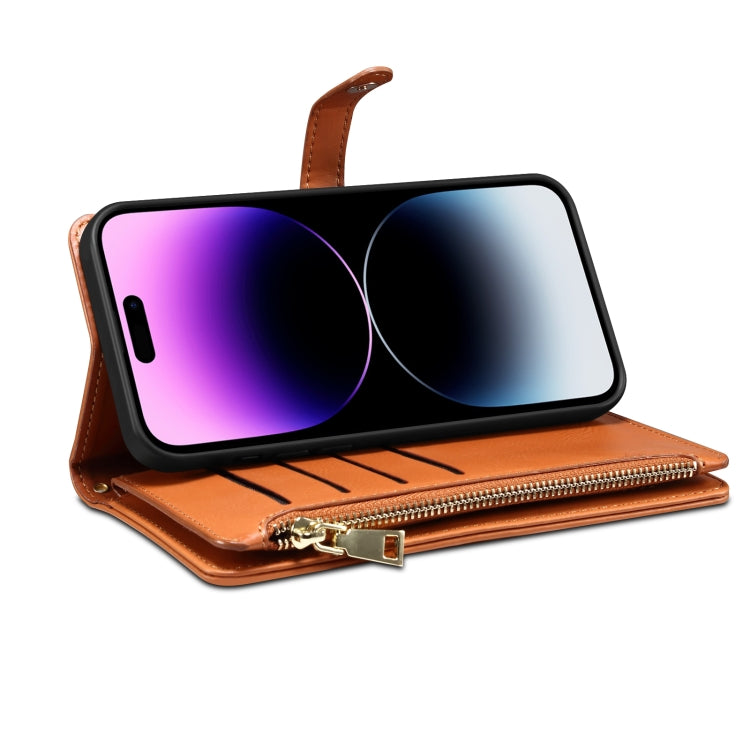 For iPhone 14 Pro ESEBLE Star Series Lanyard Zipper Wallet RFID Leather Case(Brown) by ESEBLE