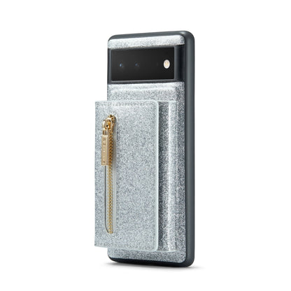 For Google Pixel 6 DG.MING M3 Series Glitter Powder Card Bag Leather Case(Silver) by DG.MING