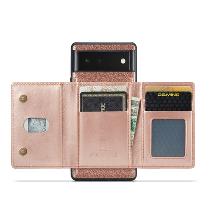For Google Pixel 6 DG.MING M3 Series Glitter Powder Card Bag Leather Case(Rose Gold) by DG.MING