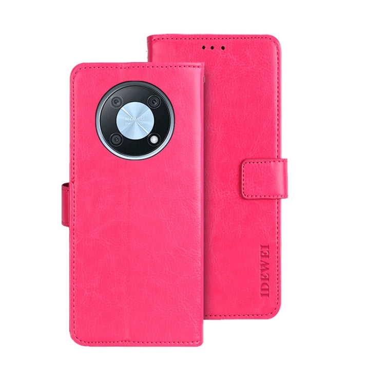 For Huawei nova Y90 idewei Crazy Horse Texture Leather Phone Case(Rose Red) by idewei