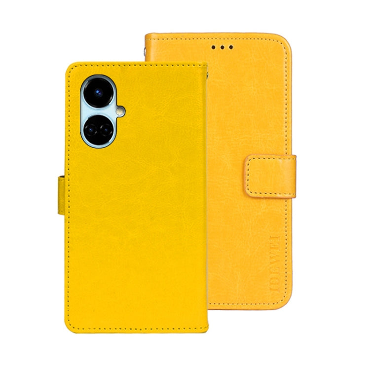 For Tecno Camon 19 idewei Crazy Horse Texture Leather Phone Case(Yellow) by idewei