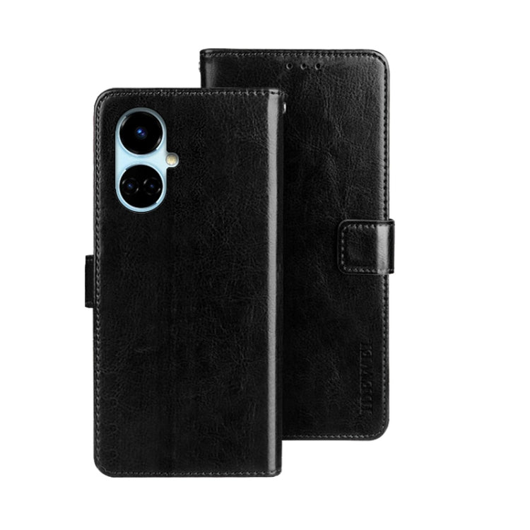 For Tecno Camon 19 idewei Crazy Horse Texture Leather Phone Case(Black) by idewei
