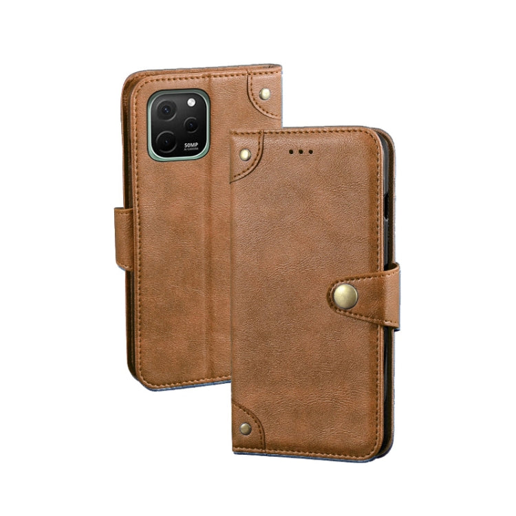 For Huawei nova Y61 4G idewei Retro Texture Leather Phone Case(Khaki) by idewei