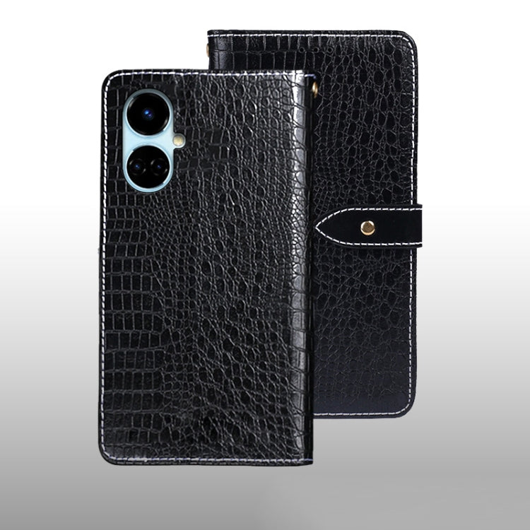For Tecno Camon 19 idewei Crocodile Texture Leather Phone Case(Black) by idewei