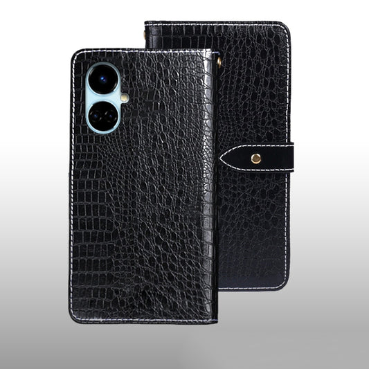 For Tecno Camon 19 idewei Crocodile Texture Leather Phone Case(Black) by idewei