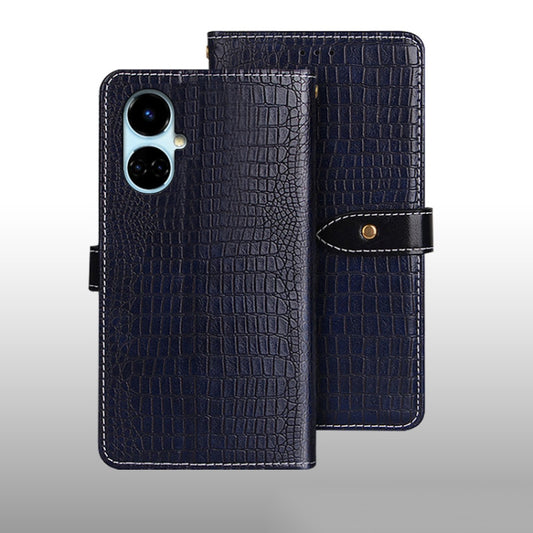 For Tecno Camon 19 idewei Crocodile Texture Leather Phone Case(Dark Blue) by idewei