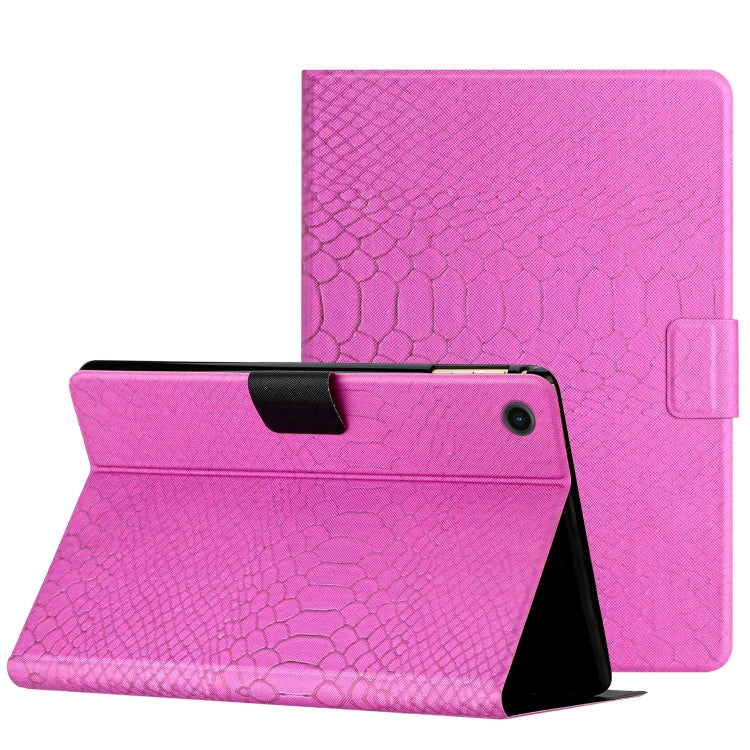 For Samsung Galaxy Tab A8 Solid Color Crocodile Texture Leather Smart Tablet Case(Rose Red) by bashfashion