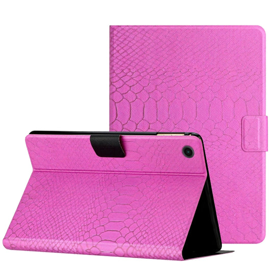 For Samsung Galaxy Tab A8 Solid Color Crocodile Texture Leather Smart Tablet Case(Rose Red) by bashfashion