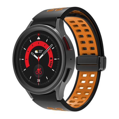 For Samsung Galaxy Watch5 Pro Double-row Hole Folding Buckle Silicone Watch Band(Black Orange) by bashfashion