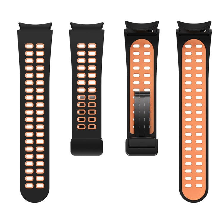 For Samsung Galaxy Watch5 Pro Double-row Hole Folding Buckle Silicone Watch Band(Black Orange) by bashfashion