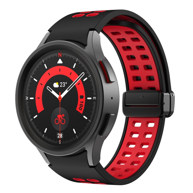 For Samsung Galaxy Watch5 Pro Double-row Hole Folding Buckle Silicone Watch Band(Black Red) by bashfashion