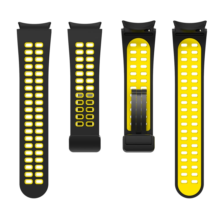 For Samsung Galaxy Watch5 Pro Double-row Hole Folding Buckle Silicone Watch Band(Black Yellow) by bashfashion