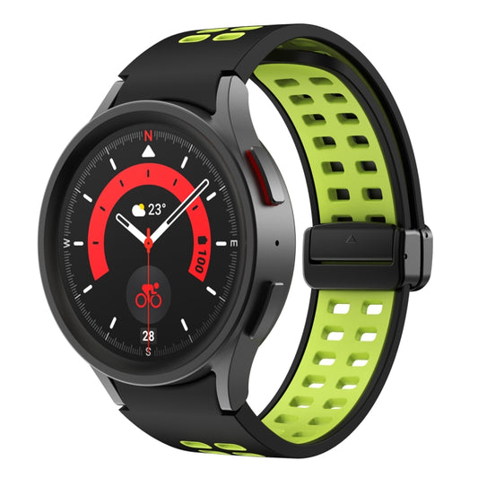 For Samsung Galaxy Watch5 Pro Double-row Hole Folding Buckle Silicone Watch Band(Black Green) by bashfashion