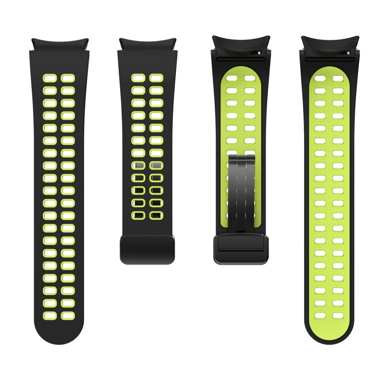 For Samsung Galaxy Watch5 Pro Double-row Hole Folding Buckle Silicone Watch Band(Black Green) by bashfashion