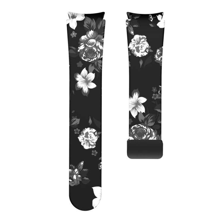 For Samsung Galaxy Watch5 Magnetic Printed Silicone Watch Band(Black and Grey Flower) by bashfashion