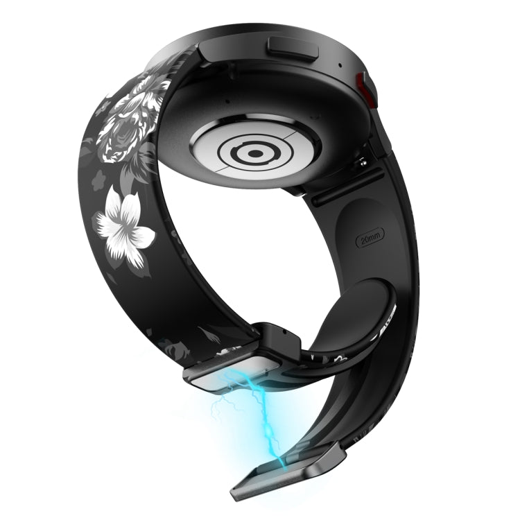 For Samsung Galaxy Watch5 Magnetic Printed Silicone Watch Band(Black and Grey Flower) by bashfashion