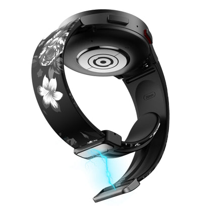 For Samsung Galaxy Watch5 Magnetic Printed Silicone Watch Band(Black and Grey Flower) by bashfashion