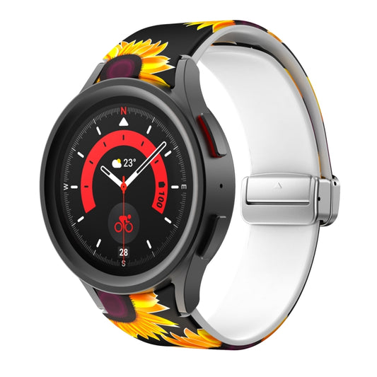 For Samsung Galaxy Watch5 Magnetic Printed Silicone Watch Band(Black and Sunflower) by bashfashion