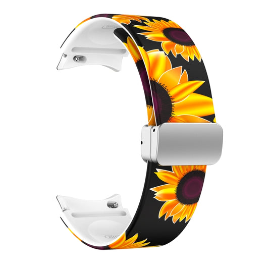 For Samsung Galaxy Watch5 Magnetic Printed Silicone Watch Band(Black and Sunflower) by bashfashion