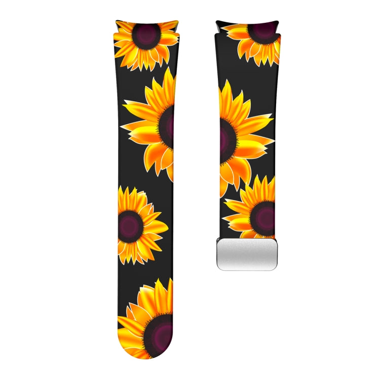 For Samsung Galaxy Watch5 Magnetic Printed Silicone Watch Band(Black and Sunflower) by bashfashion