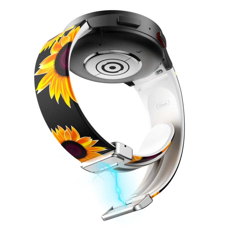 For Samsung Galaxy Watch5 Magnetic Printed Silicone Watch Band(Black and Sunflower) by bashfashion