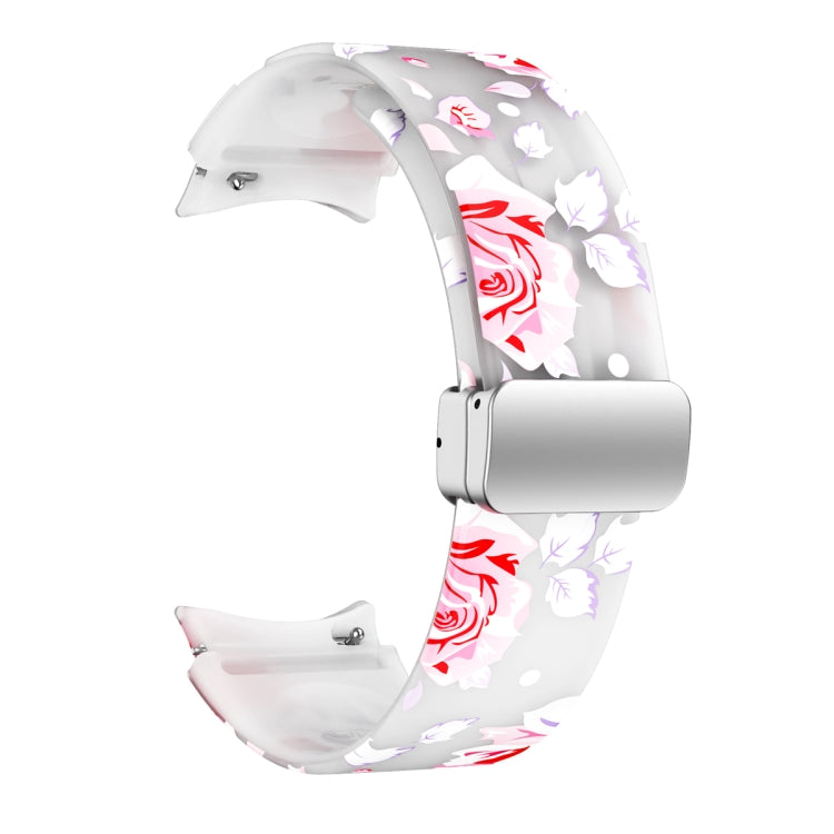 For Samsung Galaxy Watch5 Magnetic Printed Silicone Watch Band(Transparent Pink Flower) by bashfashion