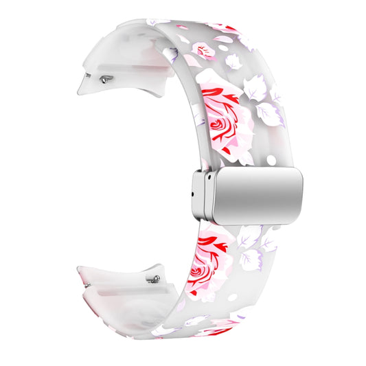 For Samsung Galaxy Watch5 Magnetic Printed Silicone Watch Band(Transparent Pink Flower) by bashfashion