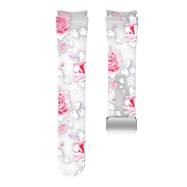 For Samsung Galaxy Watch5 Magnetic Printed Silicone Watch Band(Transparent Pink Flower) by bashfashion