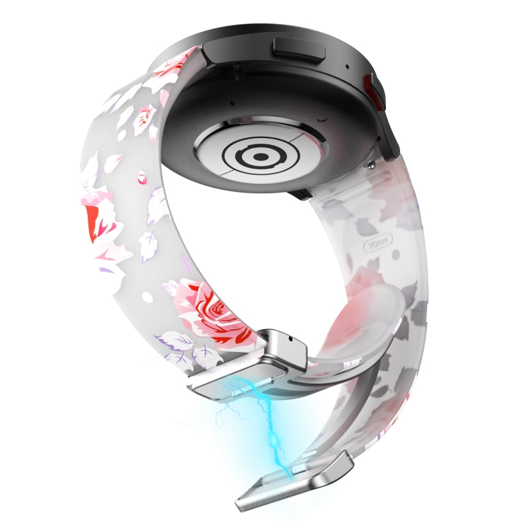For Samsung Galaxy Watch5 Magnetic Printed Silicone Watch Band(Transparent Pink Flower) by bashfashion