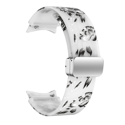 For Samsung Galaxy Watch5 Magnetic Printed Silicone Watch Band(Transparent Gray Flower) by bashfashion