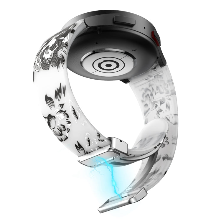 For Samsung Galaxy Watch5 Magnetic Printed Silicone Watch Band(Transparent Gray Flower) by bashfashion