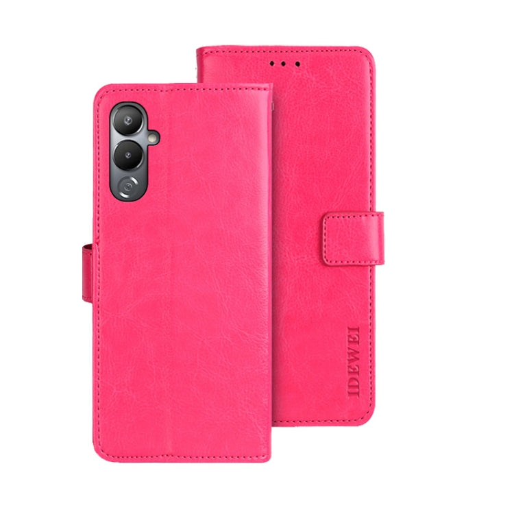 For Tecno Pova 4 idewei Crazy Horse Texture Leather Phone Case(Rose Red) by idewei