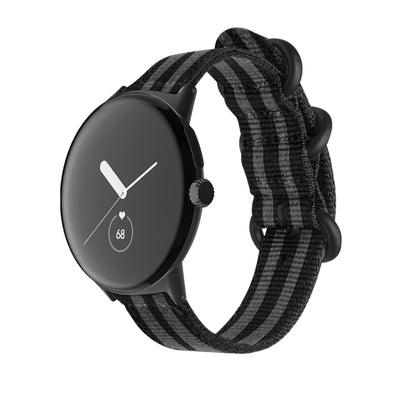 For Google Pixel Watch Woven Nylon Steel Buckle Watch Band(Black and White+Black) by bashfashion