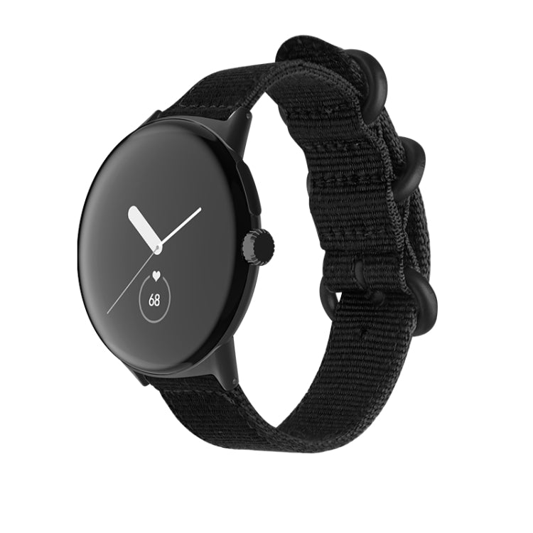 For Google Pixel Watch Woven Nylon Steel Buckle Watch Band(Black+Black) by bashfashion