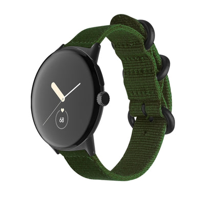 For Google Pixel Watch Woven Nylon Steel Buckle Watch Band(Army Green+Black) by bashfashion