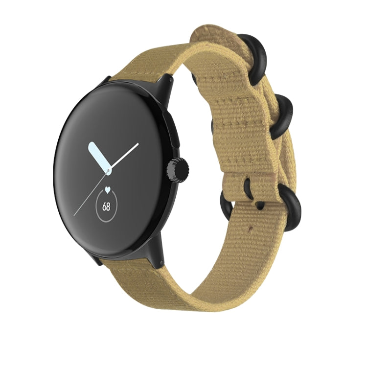 For Google Pixel Watch Woven Nylon Steel Buckle Watch Band(Khaki+Black) by bashfashion